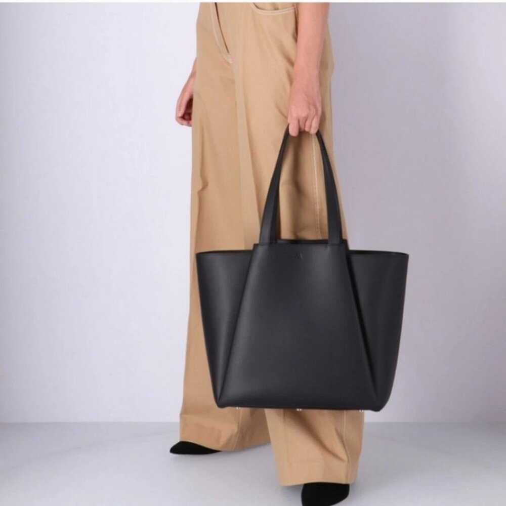 KAAI Midi Pyramid Black Women Italian Cow Leather Laptop Travel Tote Handbag